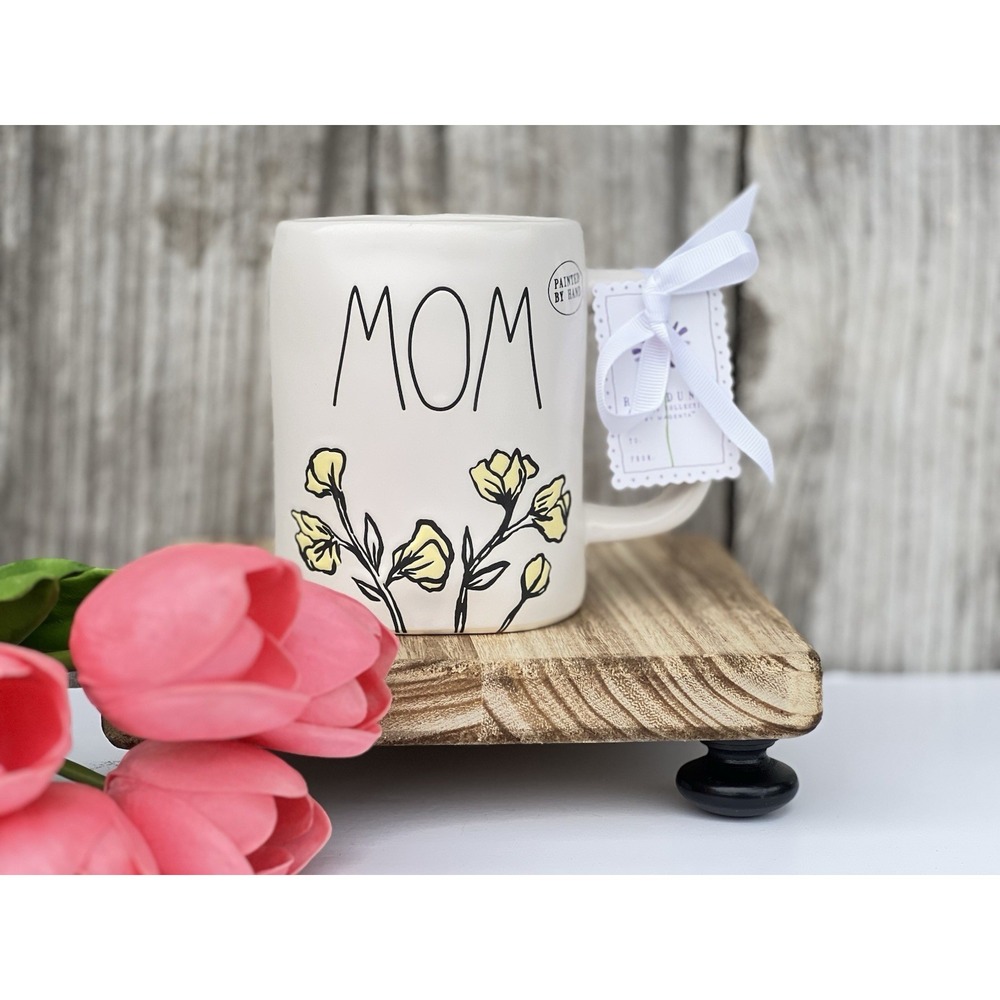 Rae Dunn MOM Mug Purple Floral Mother's Day 2026 Hand Painted Flowers New